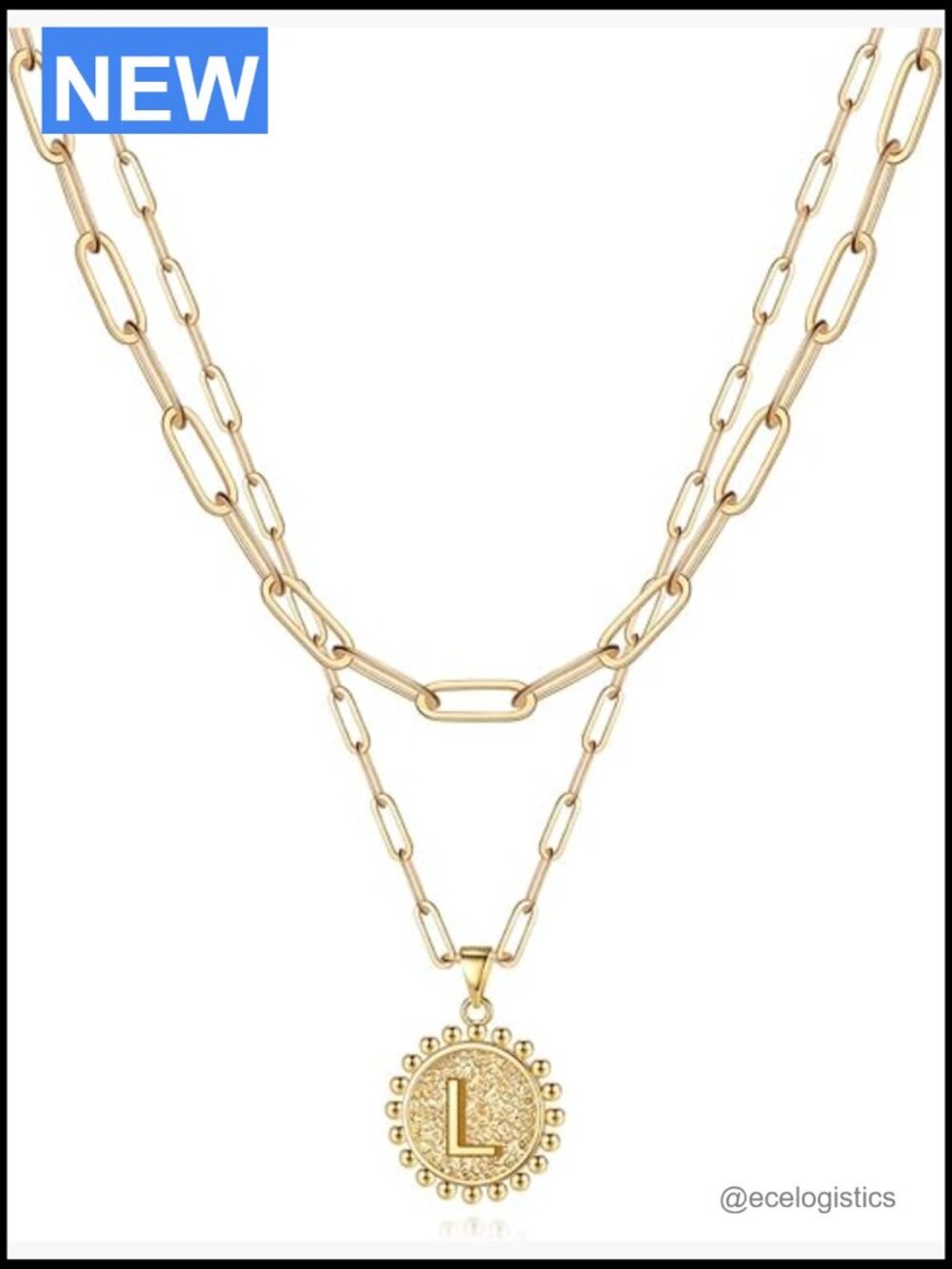 14K Gold-Plated Layered Initial Paperclip Chain Necklace for Women